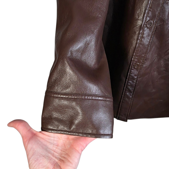 Babaton Aritzia Pelli Shirt Jacket in Coffee Bean Size Large Vegan Leather - Picture 3 of 11